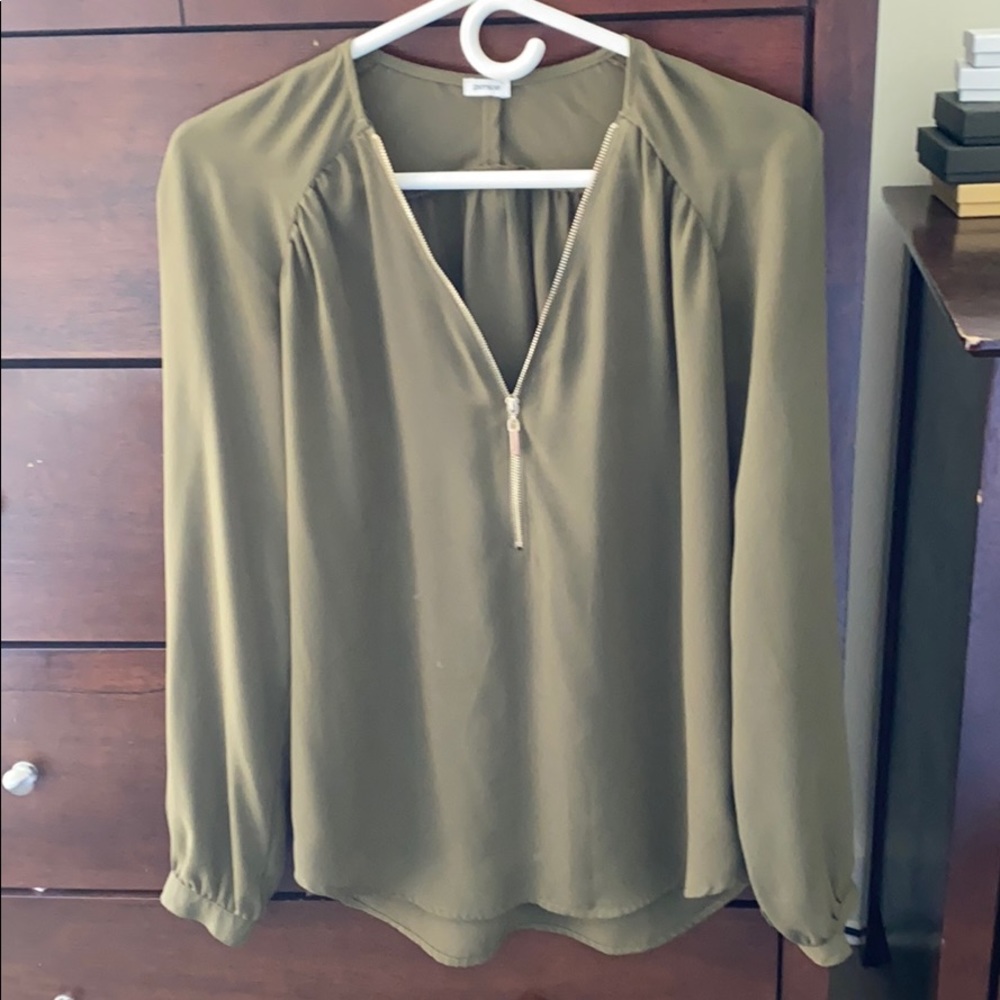 Pimkie Army Green Zip Front Blouse